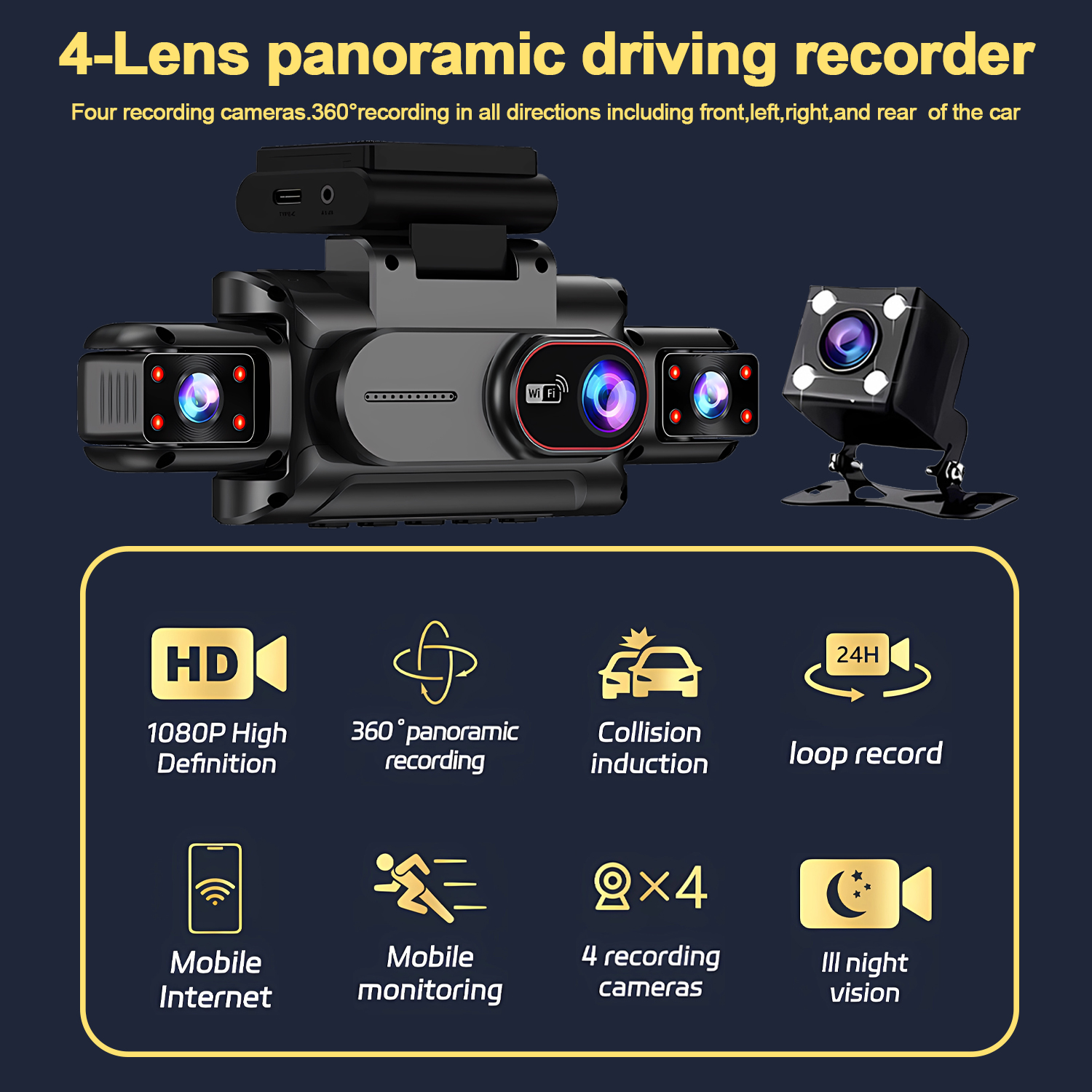 Dashcam for cars 4 Channel Bla - Car Accessories For Night Driving ulasan dan harga