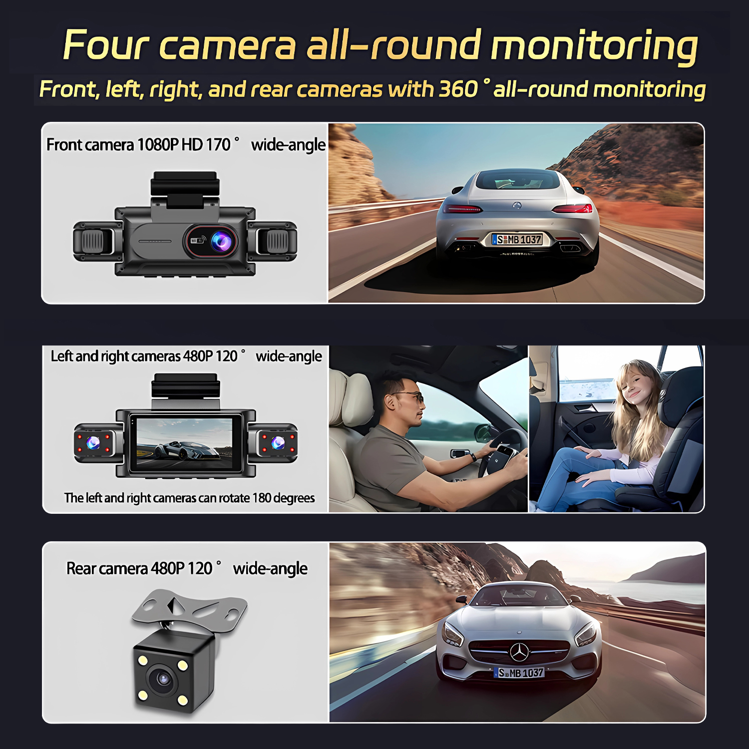 Dashcam for cars 4 Channel Bla - Car Accessories For Night Driving ulasan dan harga