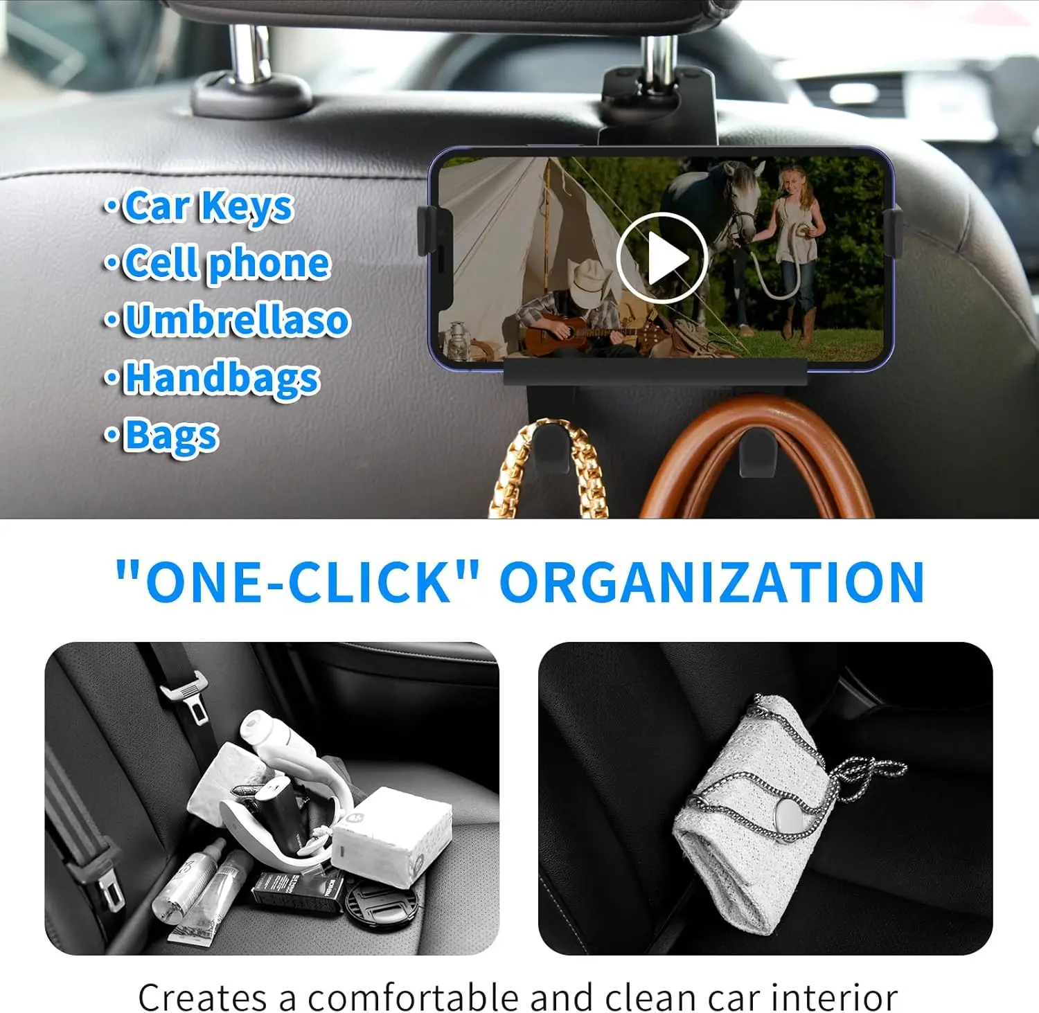 2-in-1 Car Seat Hook with Phon - Car Seat Organizer ulasan dan harga